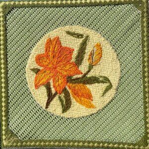 Vintage Crewel Work Flowern Stitch Art